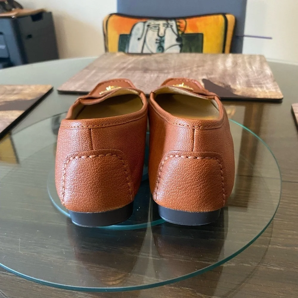 Michael Kors Brown Leather Loafers with Gold Accents